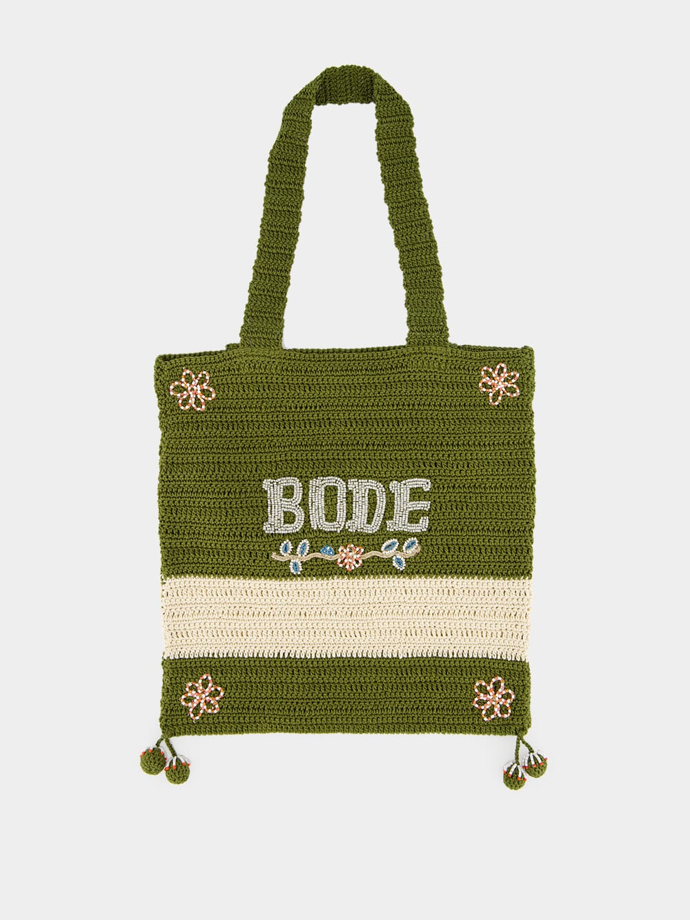 Green and Cream Marsh Crochet Tote Bag