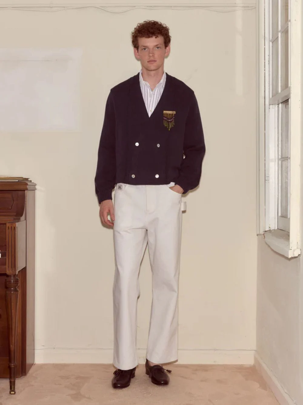 Navy Double-Breasted Cardigan - Image 2