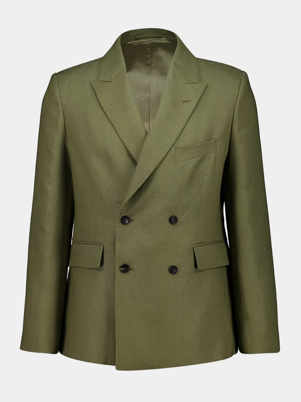 Olive Lightweight Linen Double-Breasted Suit Jacket