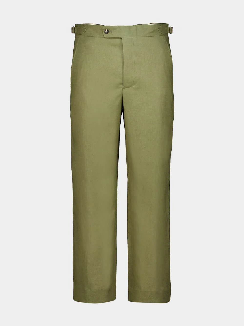 Olive Lightweight Linen Side-Buckle Trousers