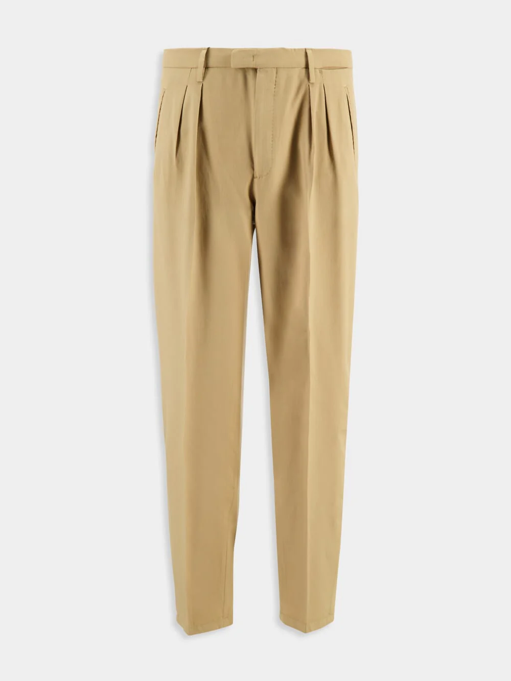 Beige Virgin Wool 2-Pleat Trousers