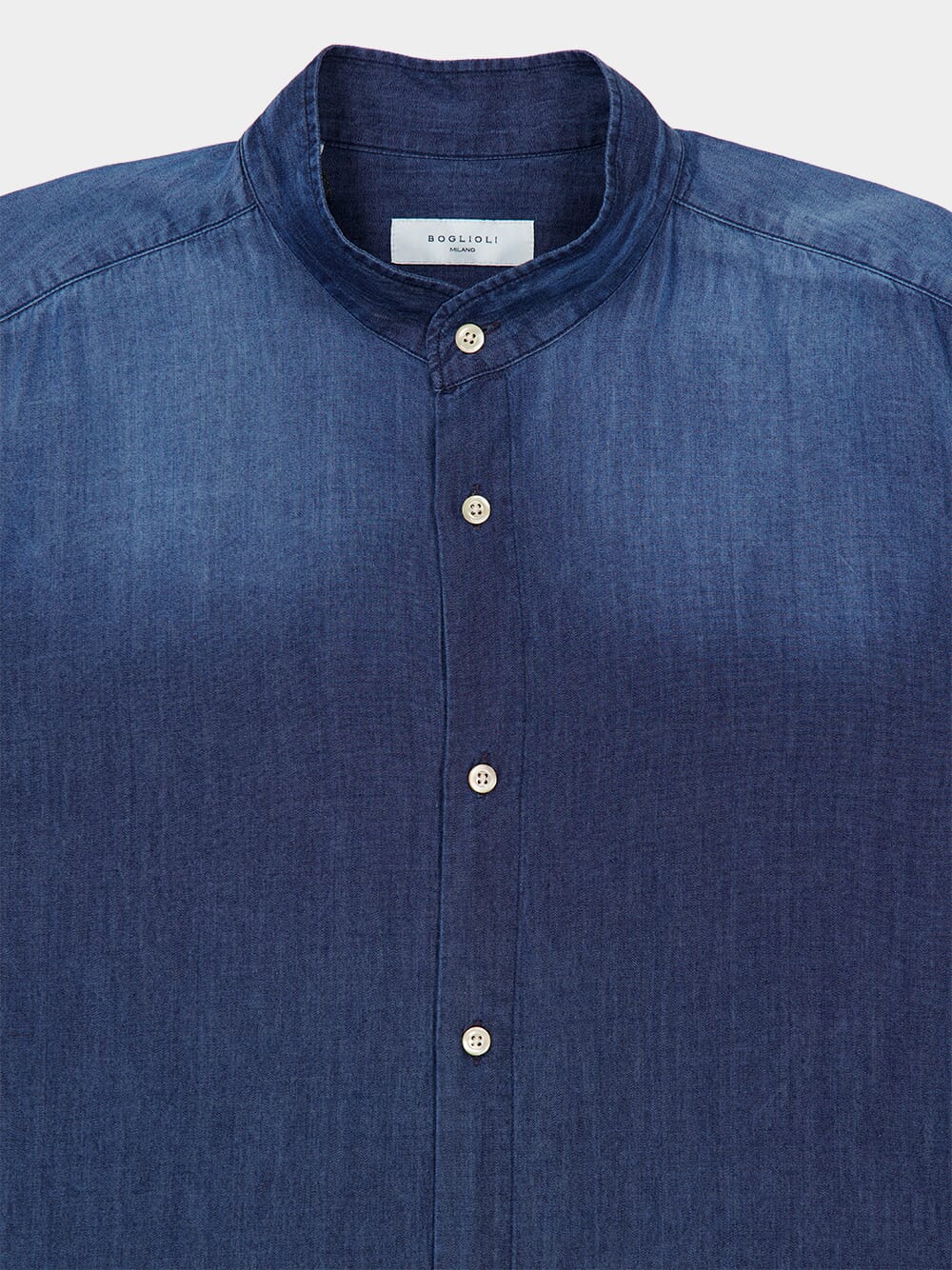 Blue Cotton Mandarin Collar Shirt - Image 3