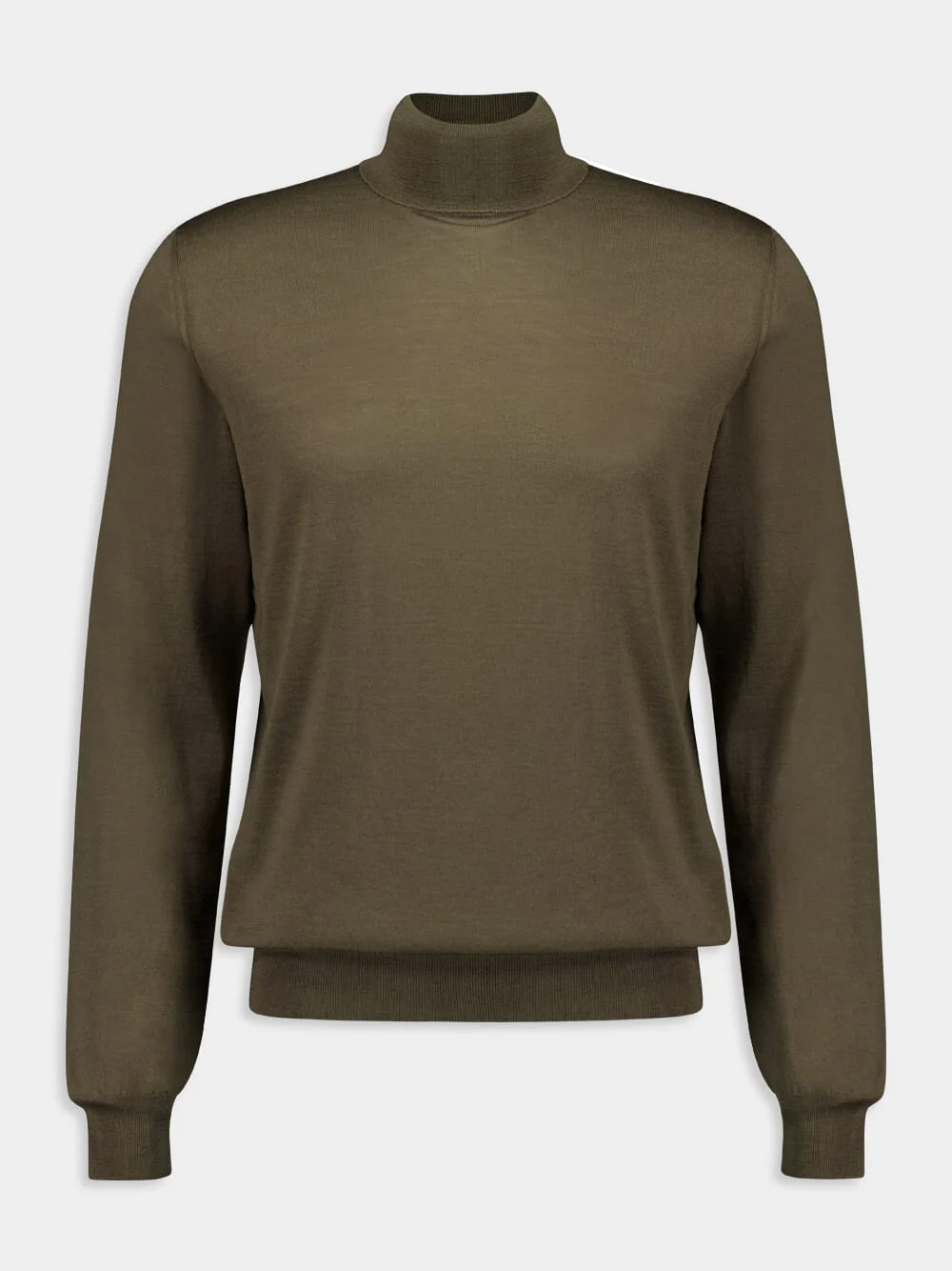 Khaki Green Virgin Wool Turtleneck Sweater