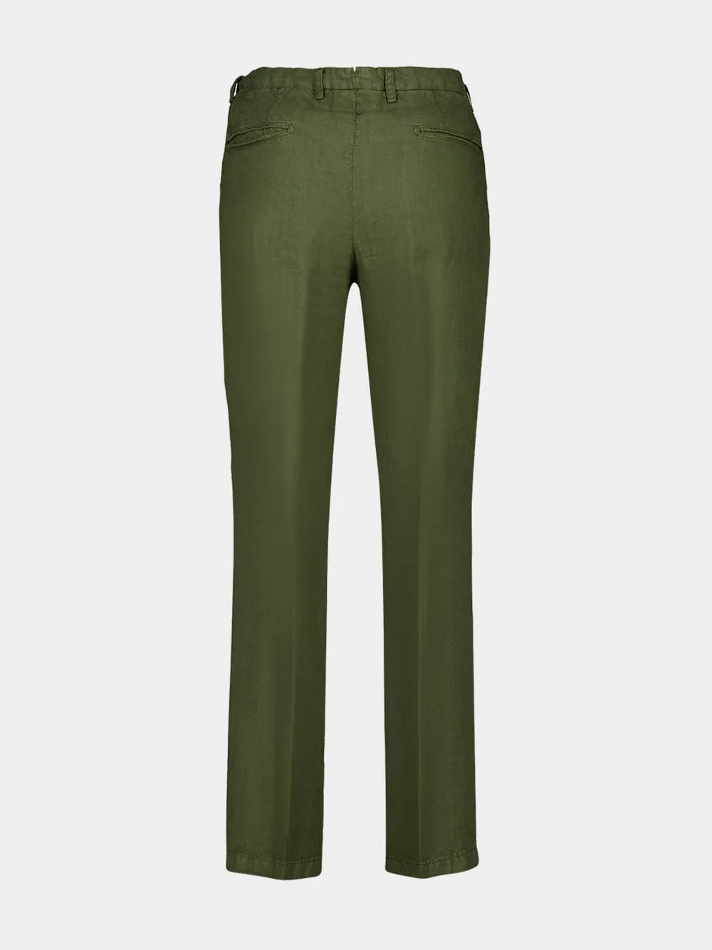 Khaki Green Linen Straight Fit Trousers - Image 2