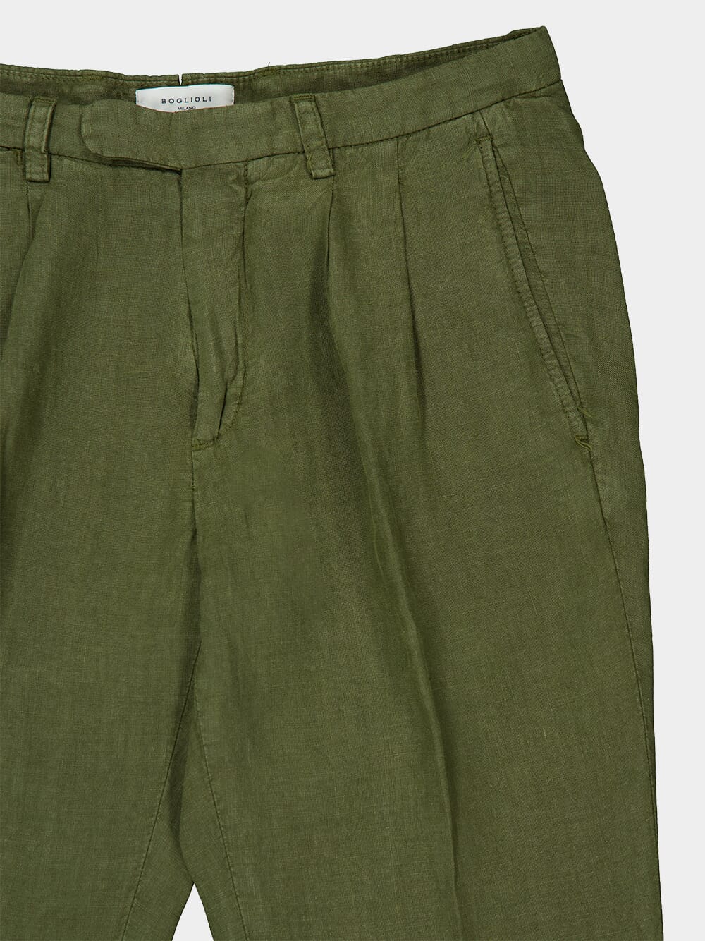 Khaki Green Linen Straight Fit Trousers - Image 3