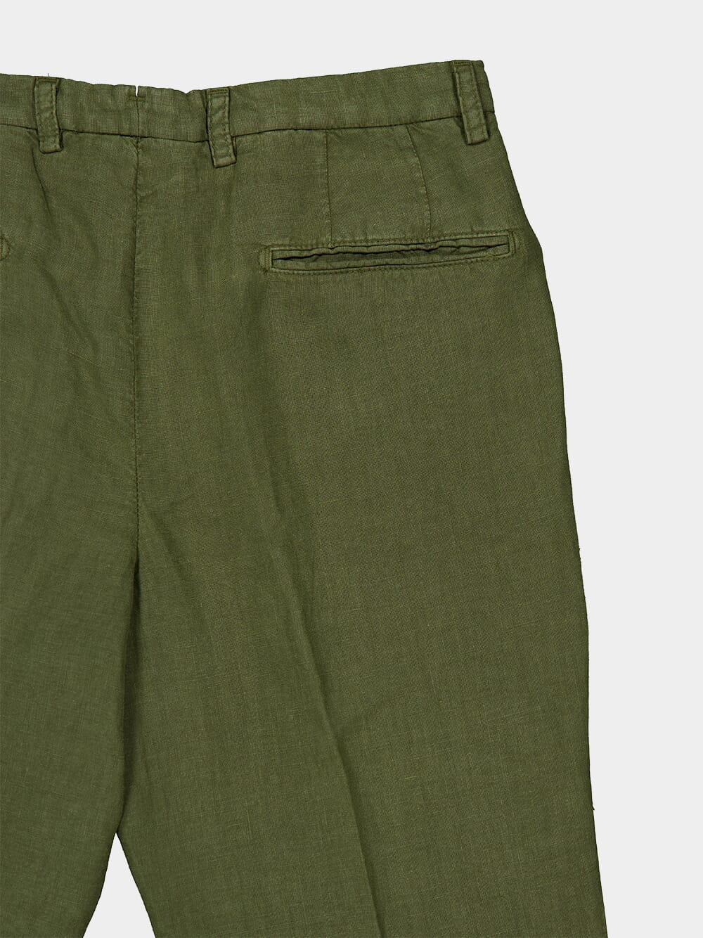 Khaki Green Linen Straight Fit Trousers - Image 4