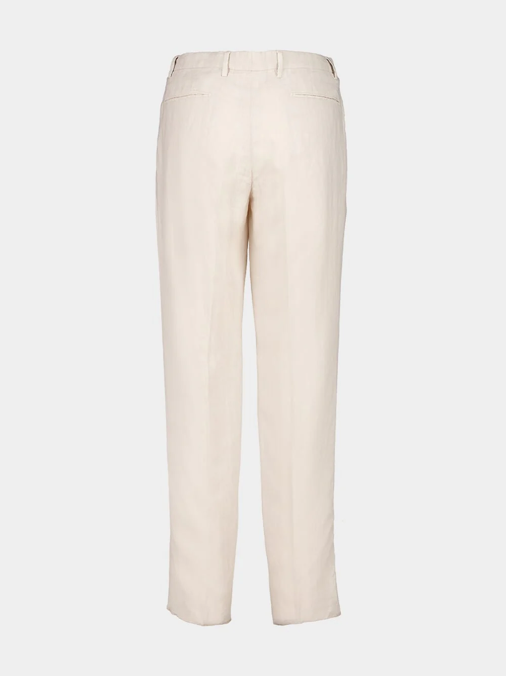 Light Beige Straight Fit Linen Trousers - Image 2