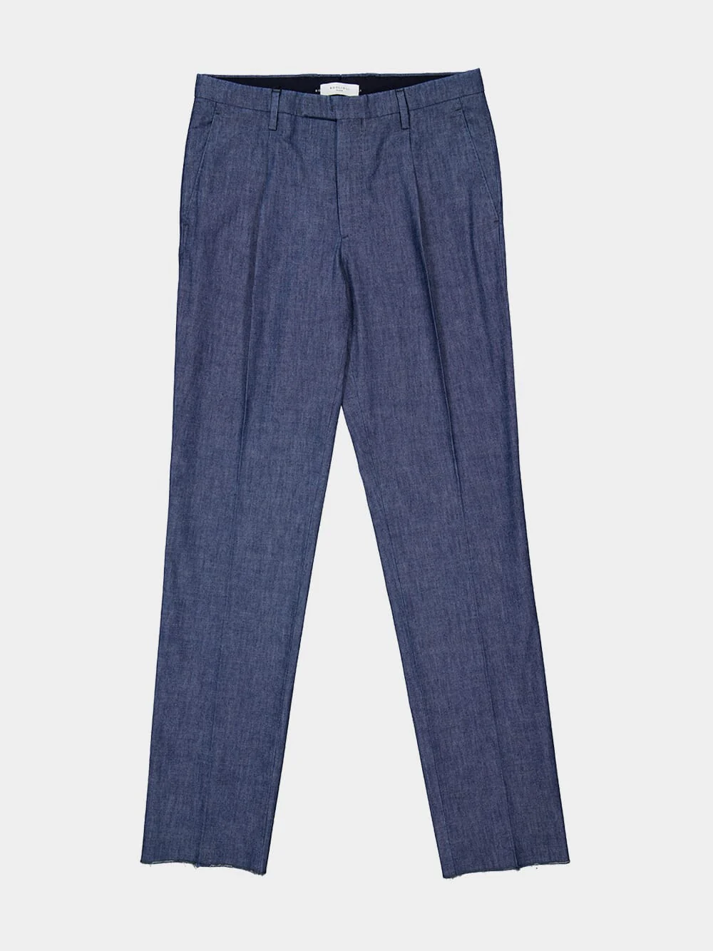 Light Blue Cotton Straight Fit Trousers - Image 5