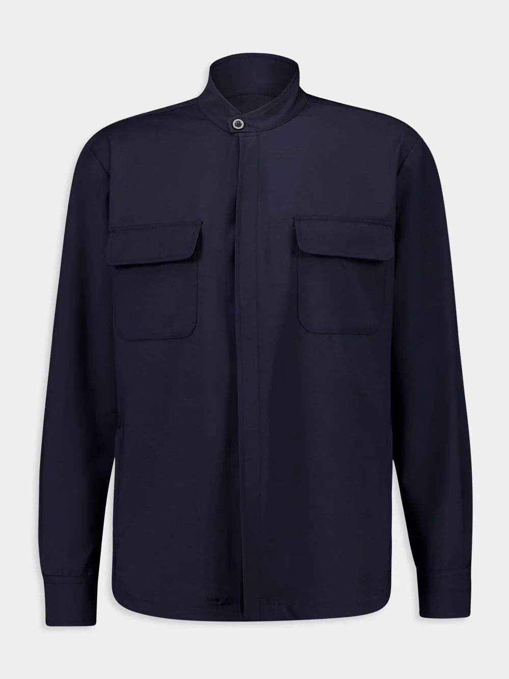 Navy Blue Wool Blend Overshirt