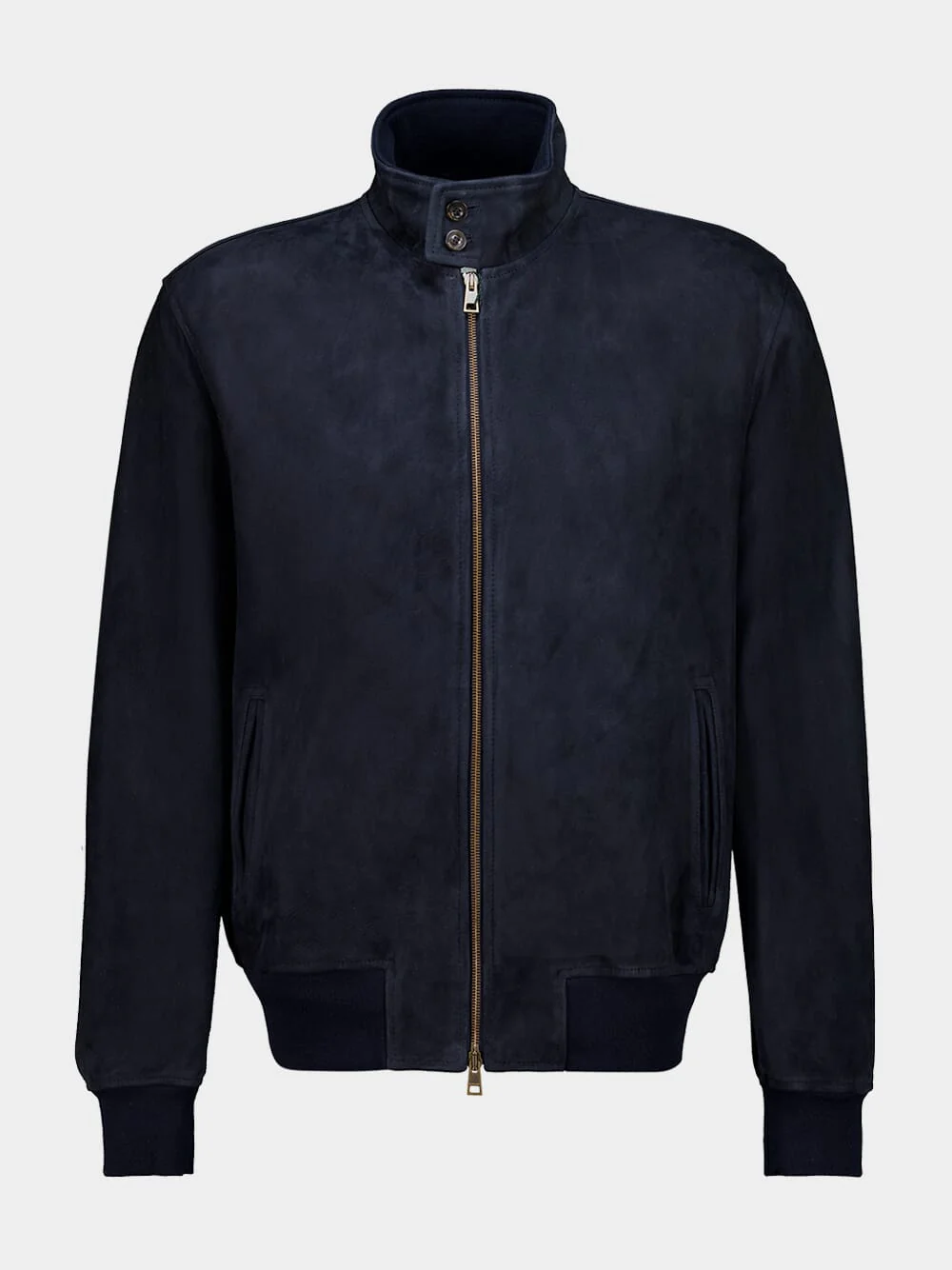 Navy Suede Leather Bomber Jacket