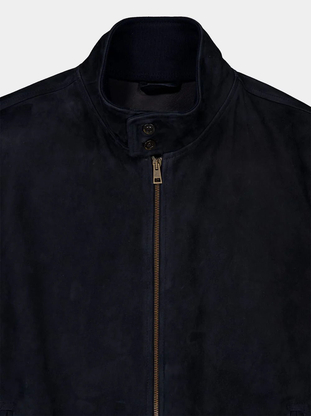 Navy Suede Leather Bomber Jacket - Image 3