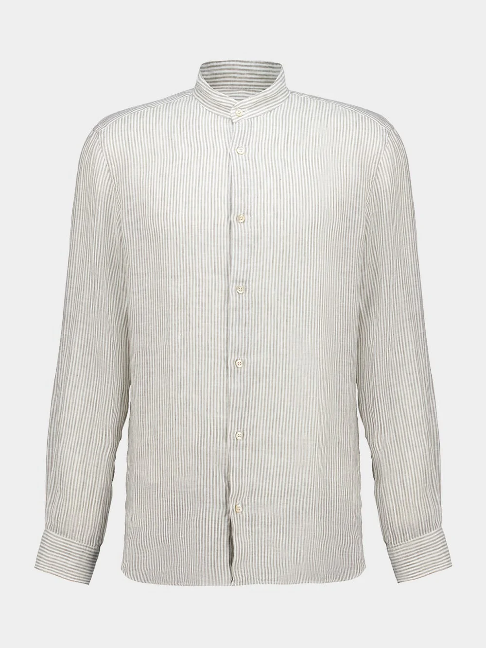 White and Brown Striped Linen Shirt