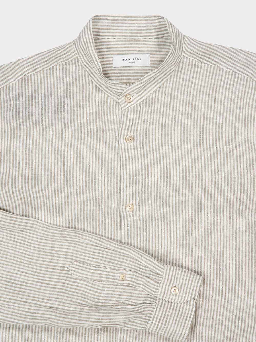White and Brown Striped Linen Shirt - Image 4