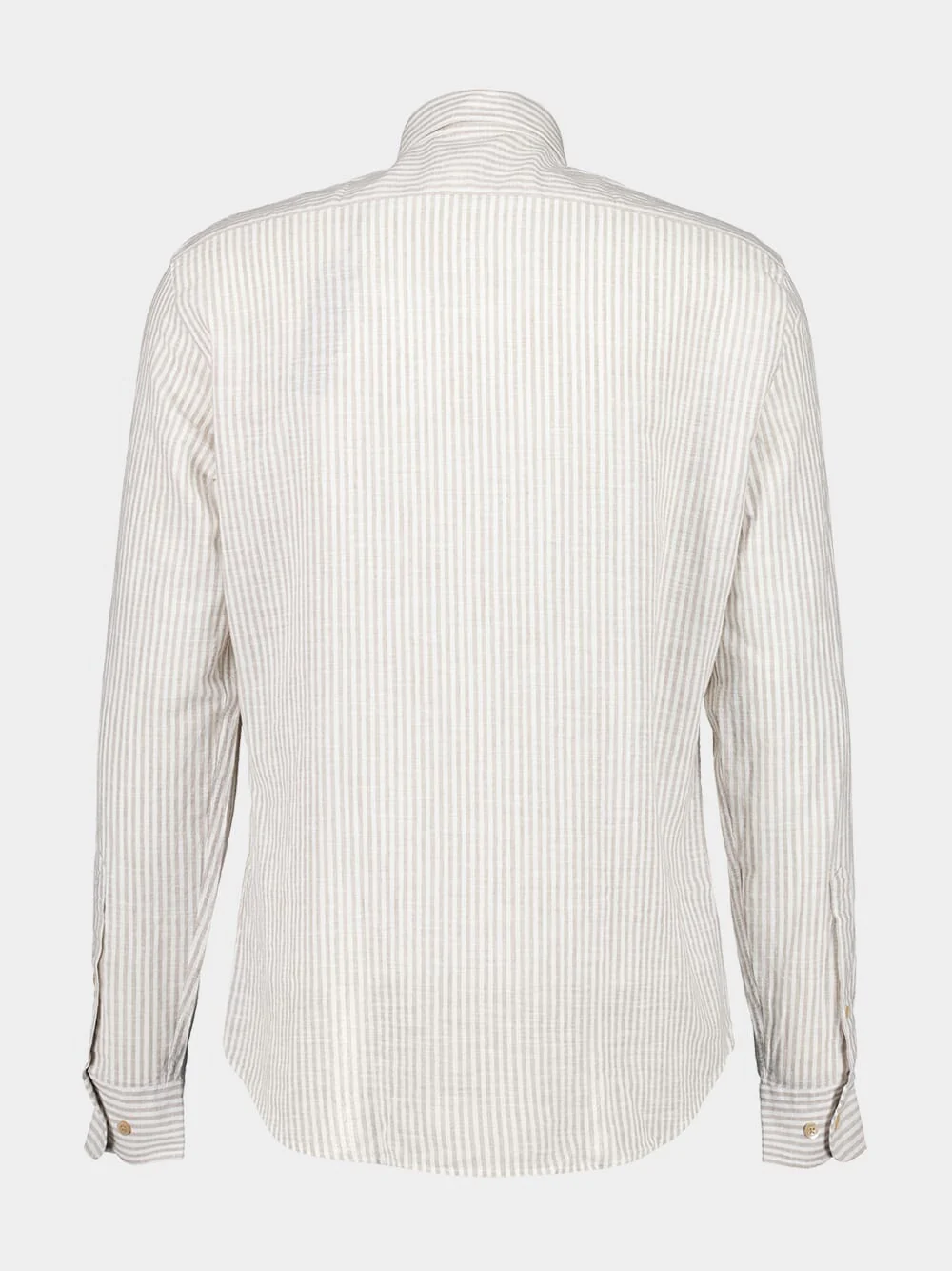 White & Beige Striped Cotton-Linen Shirt - Image 2