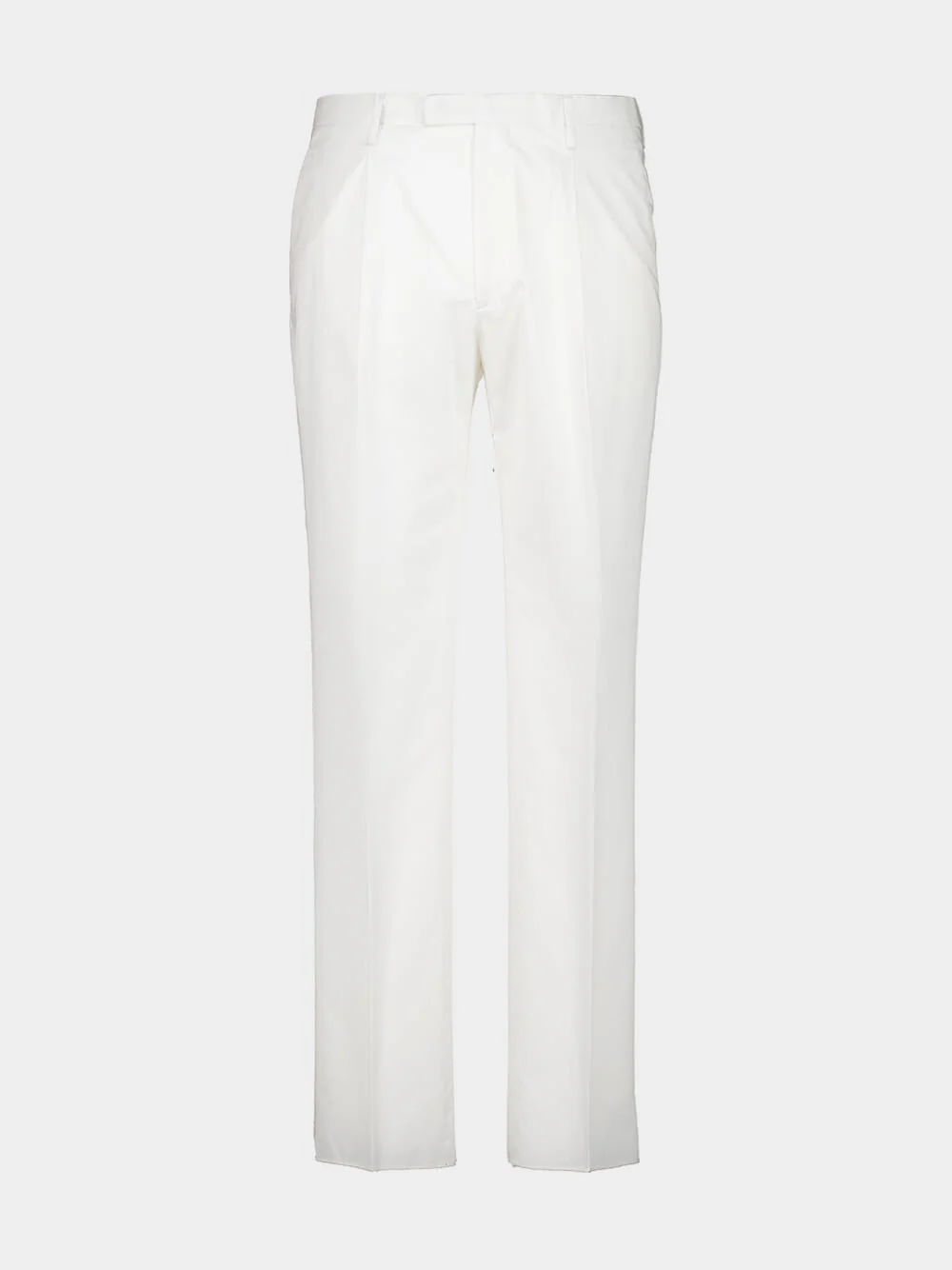 White Cotton Straight Fit Trousers