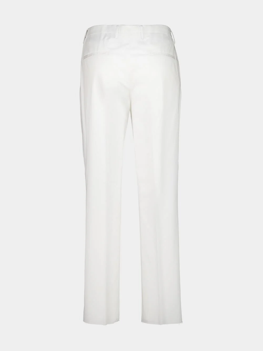 White Cotton Straight Fit Trousers - Image 2