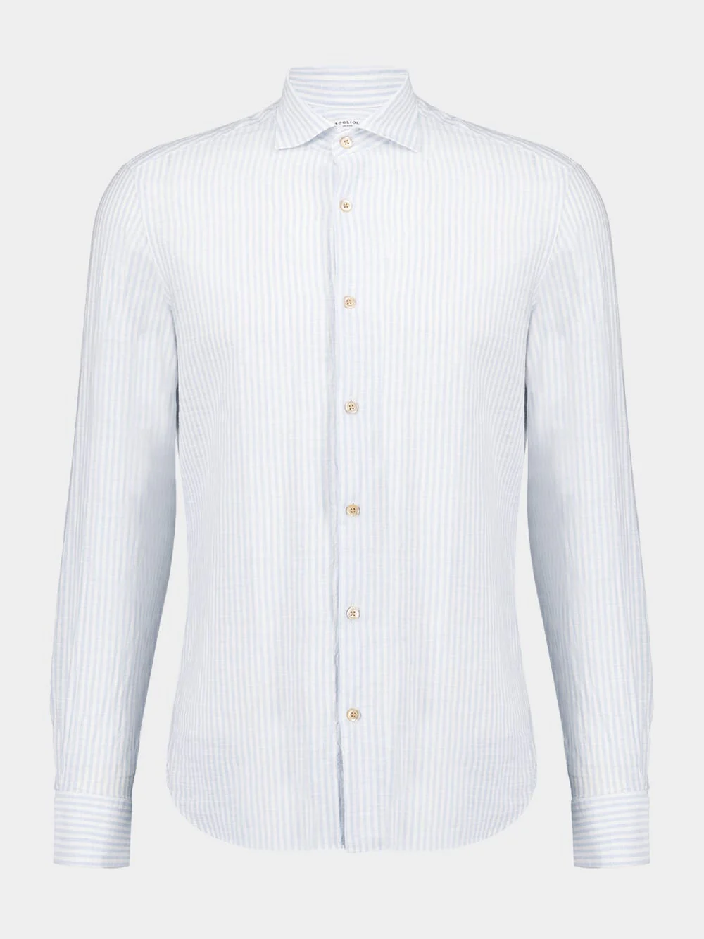 White & Light Blue Striped Cotton-Linen Shirt