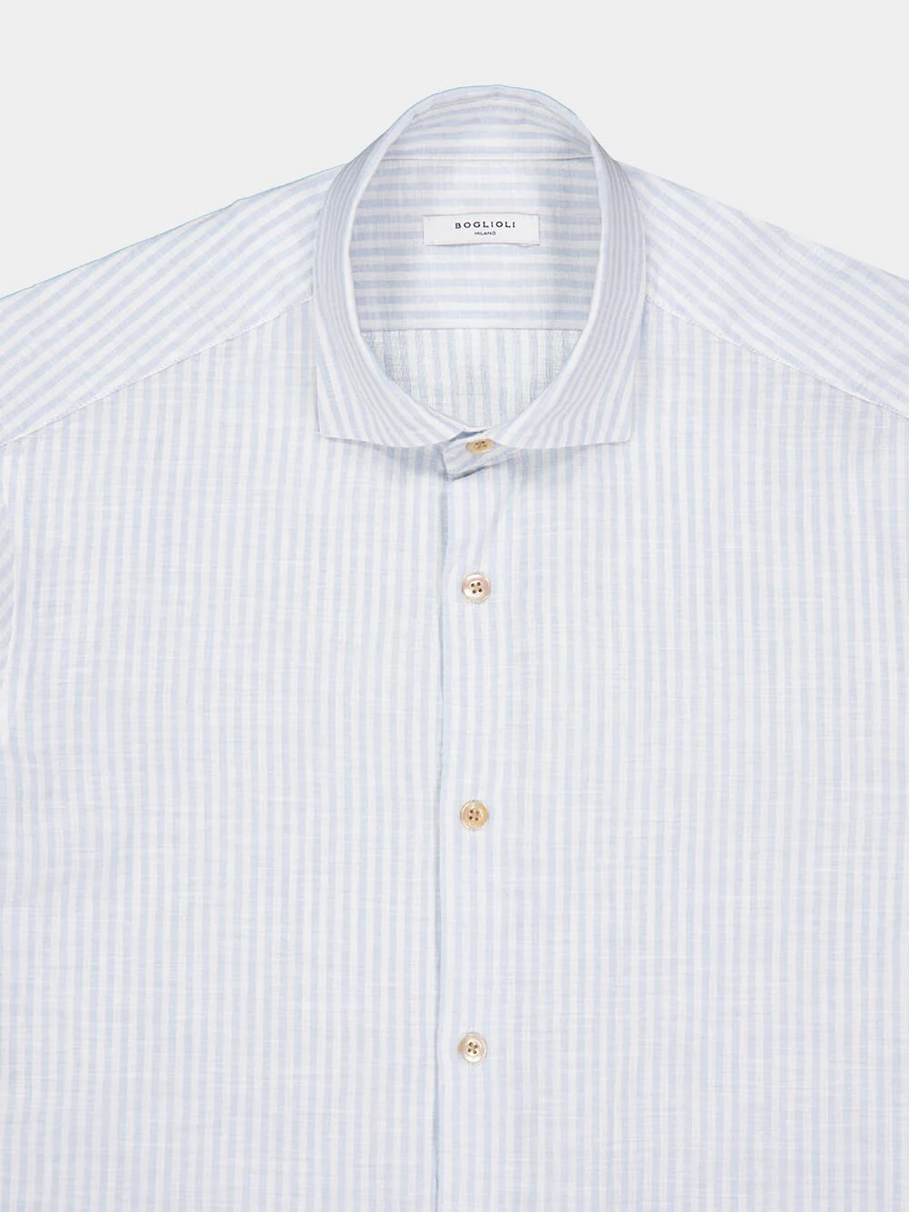 White & Light Blue Striped Cotton-Linen Shirt - Image 3