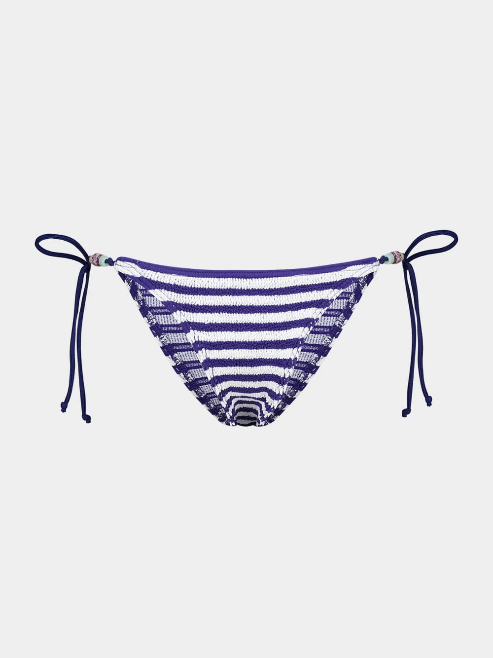 Navy and White Beaded Tie-Side Bikini Brief