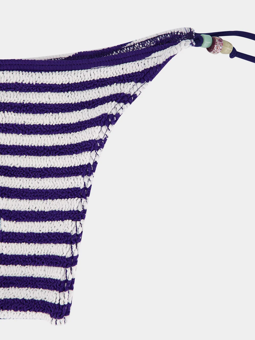 Navy and White Beaded Tie-Side Bikini Brief - Image 3