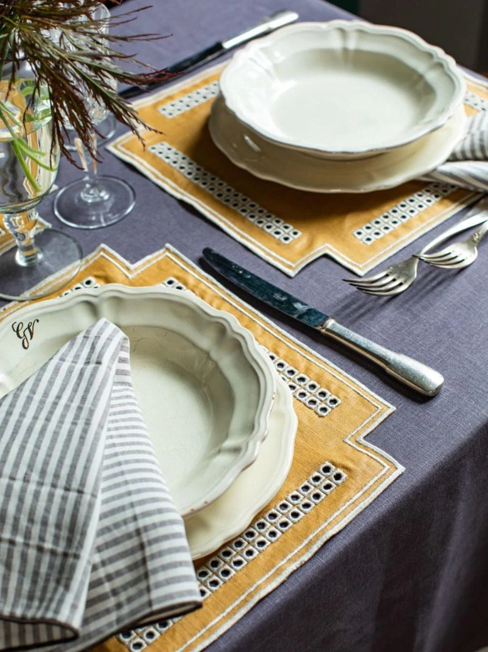 Erica Linen Placemat in Curry and Mastice - Image 2