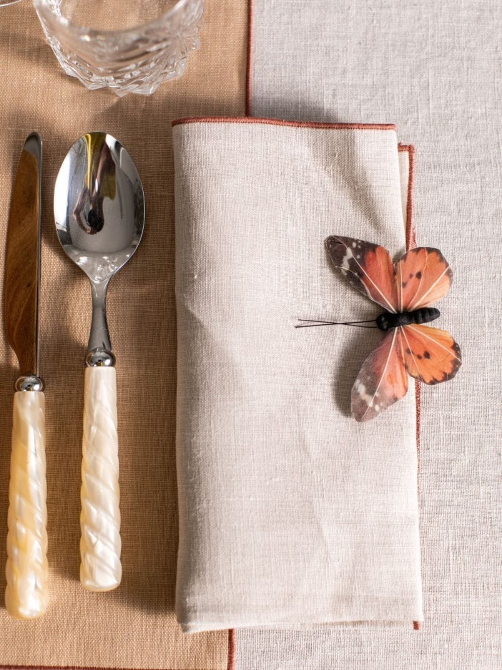 Filo Linen Napkin in Sea Salt and Terracotta - Image 2