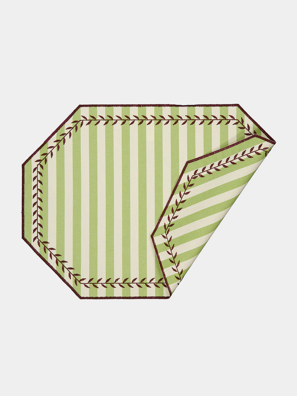 Lauro Cotton Placemat in Capri Stripe Anise and Prune - Image 3