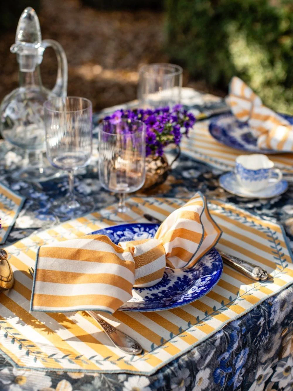 Lauro Cotton Placemat in Capri Stripe Pumpkin and Dolphin - Image 2