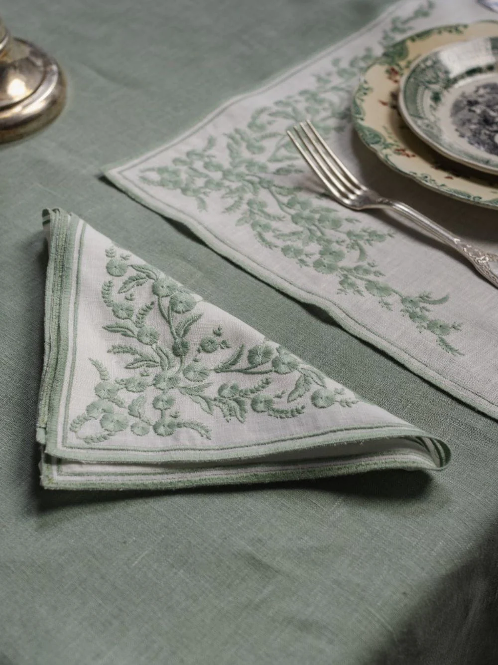Venaria Linen Napkin in Ivory and Sage - Image 2