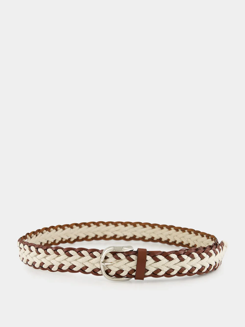 Beige Braided Leather and Canvas Belt