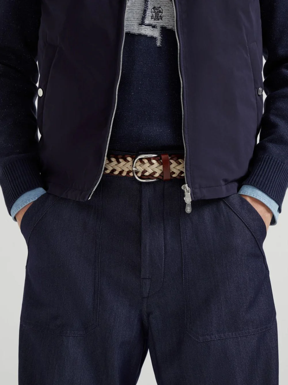 Beige Braided Leather and Canvas Belt - Image 2