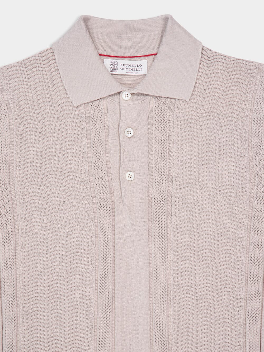 Beige Cotton Knit Polo with Jacquard Stripes - Image 3