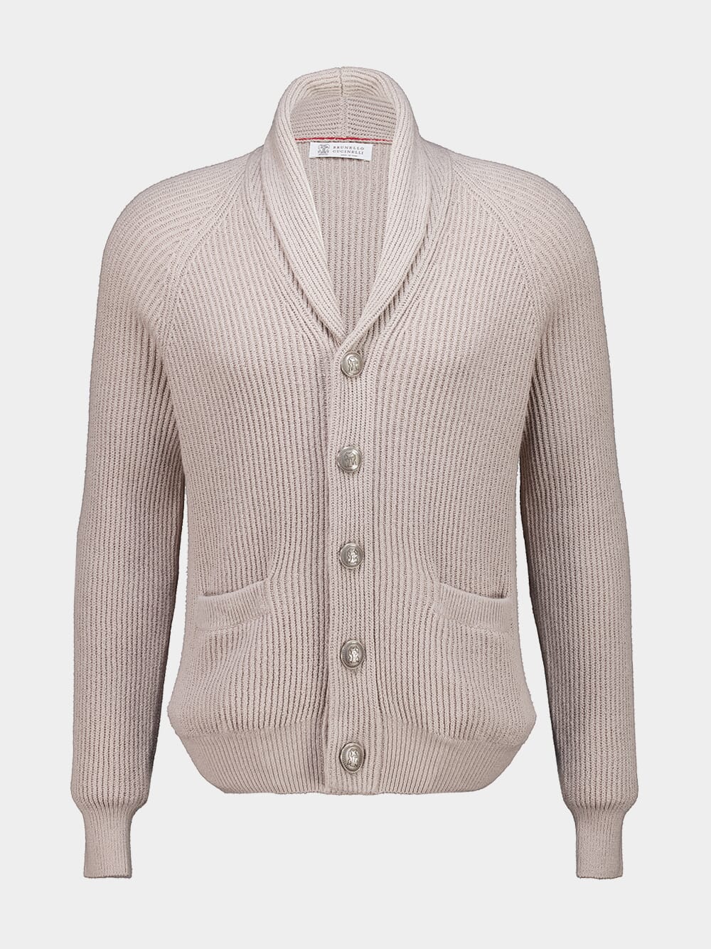 Beige Cotton Rib Knit Cardigan