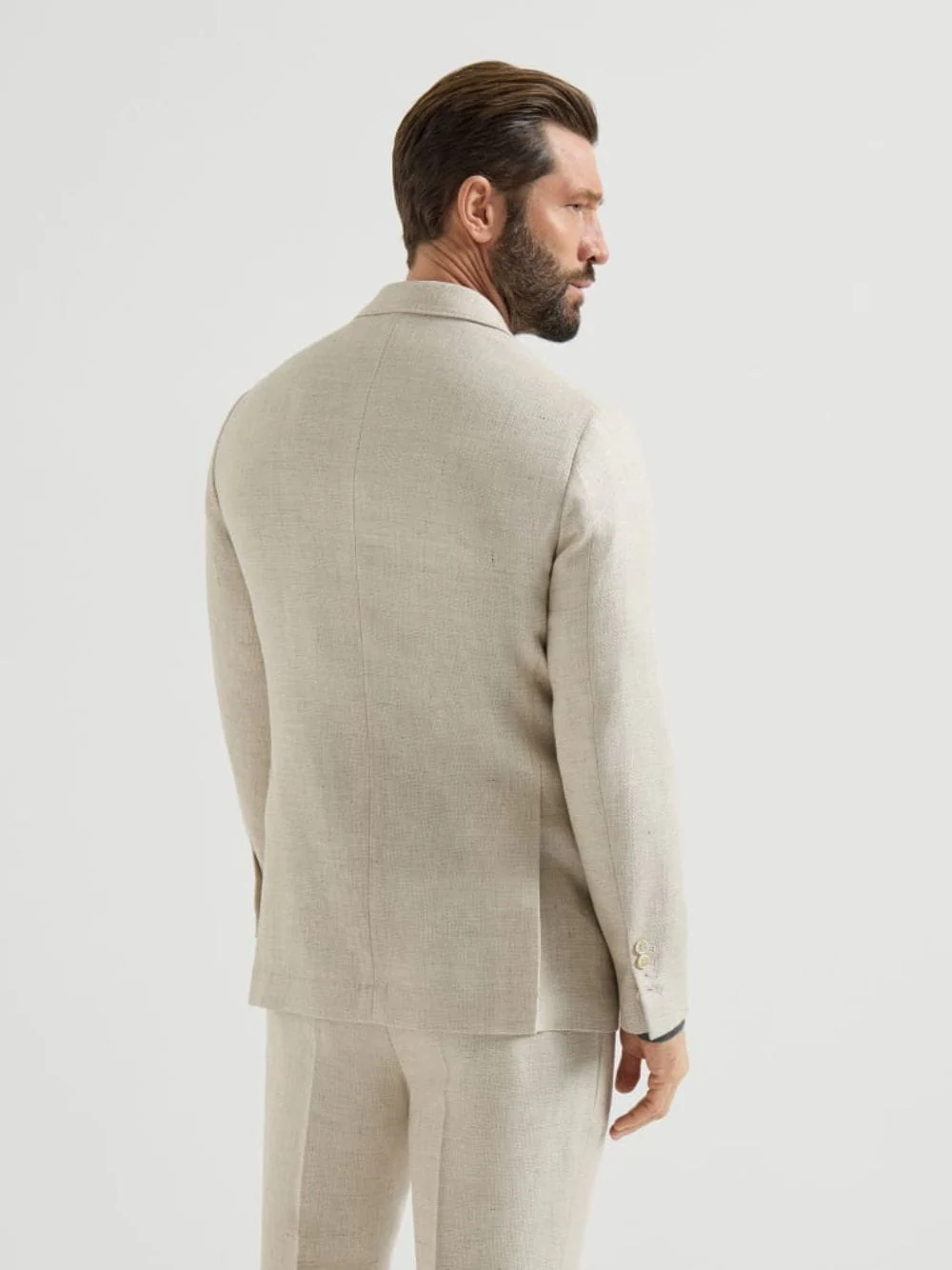 Beige Silk Linen and Wool Hopsack Deconstructed Cavallo Blazer - Image 4