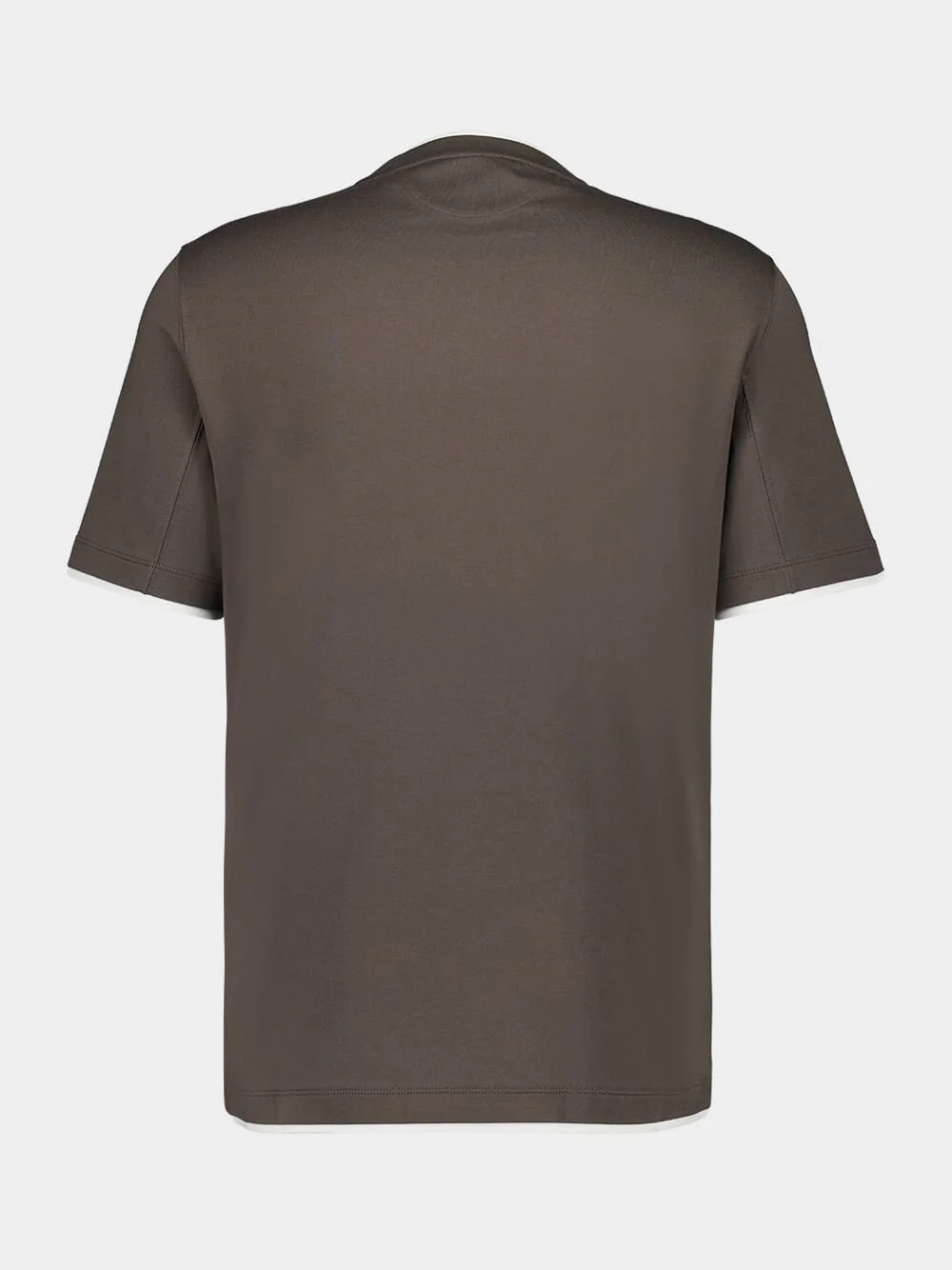 Brown Faux-Layered Cotton Crew-Neck T-Shirt - Image 2