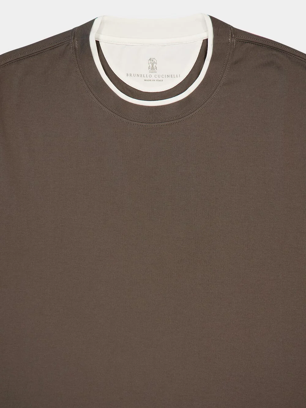 Brown Faux-Layered Cotton Crew-Neck T-Shirt - Image 3