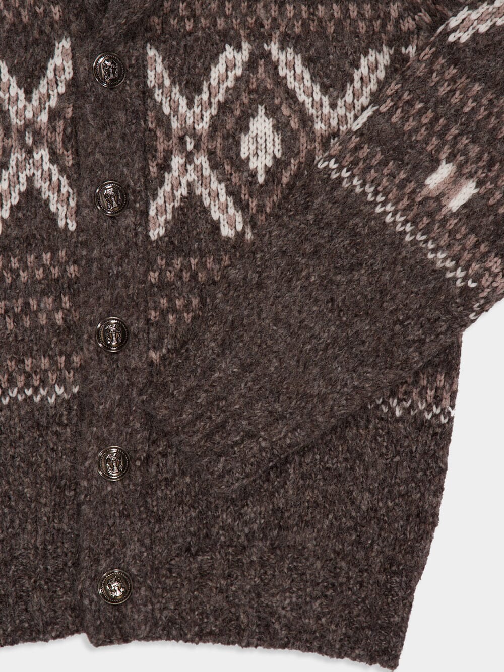 Brown Geometric Jacquard Alpaca Cardigan - Image 6