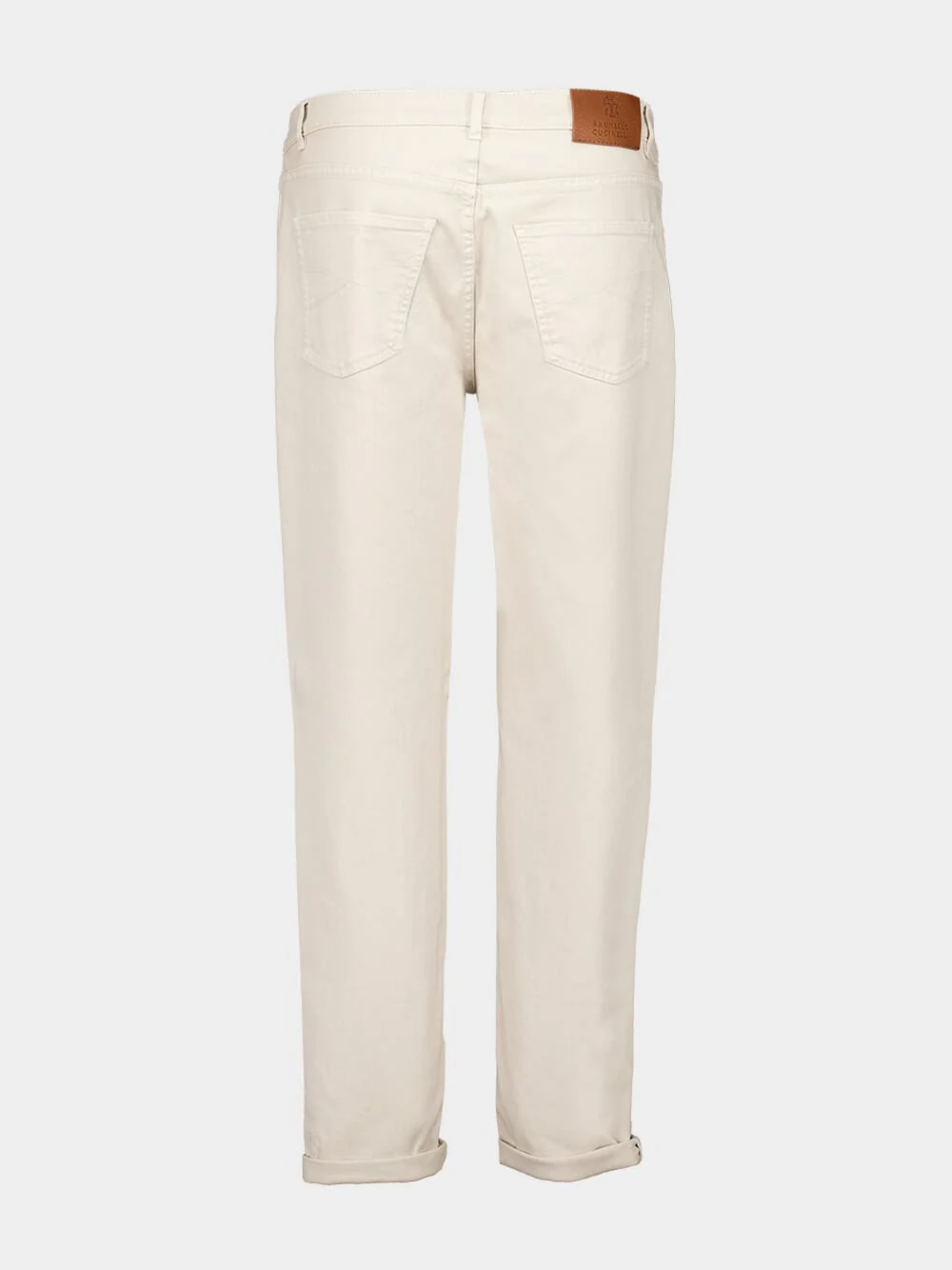Cream Garment-Dyed Lightweight Denim Five-Pocket Trousers - Image 3