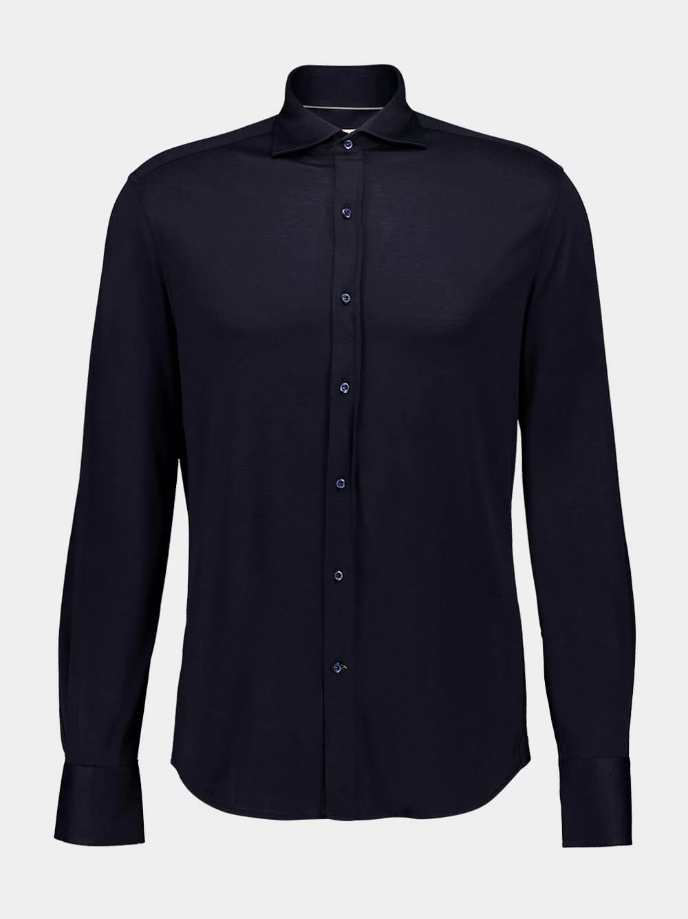 Dark Blue Silk-Cotton Spread Collar Shirt