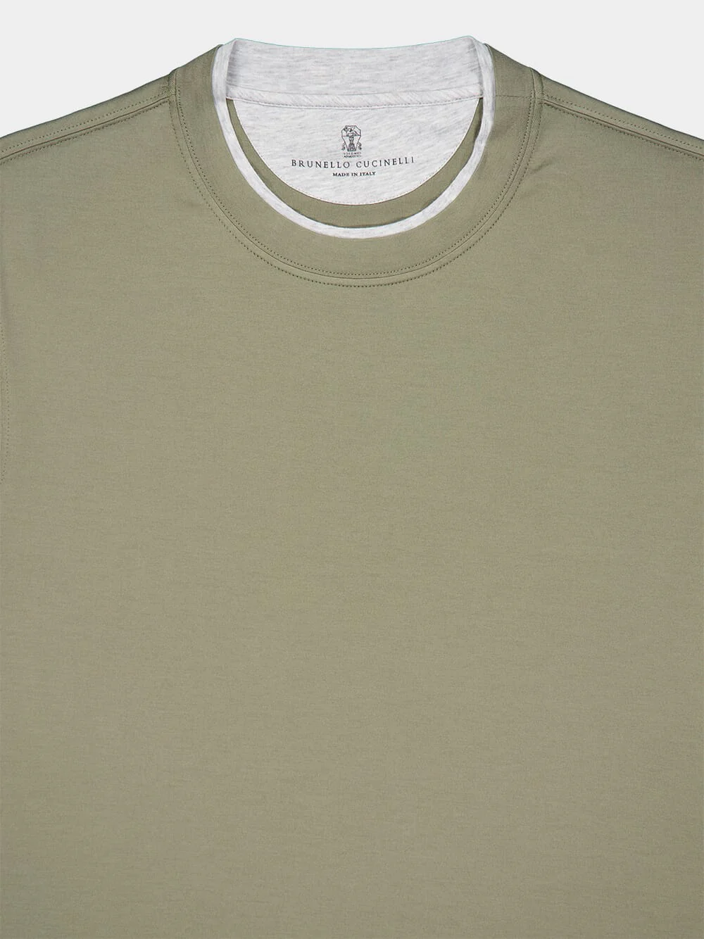 Green Cotton Jersey T-Shirt with Faux-Layering - Image 3