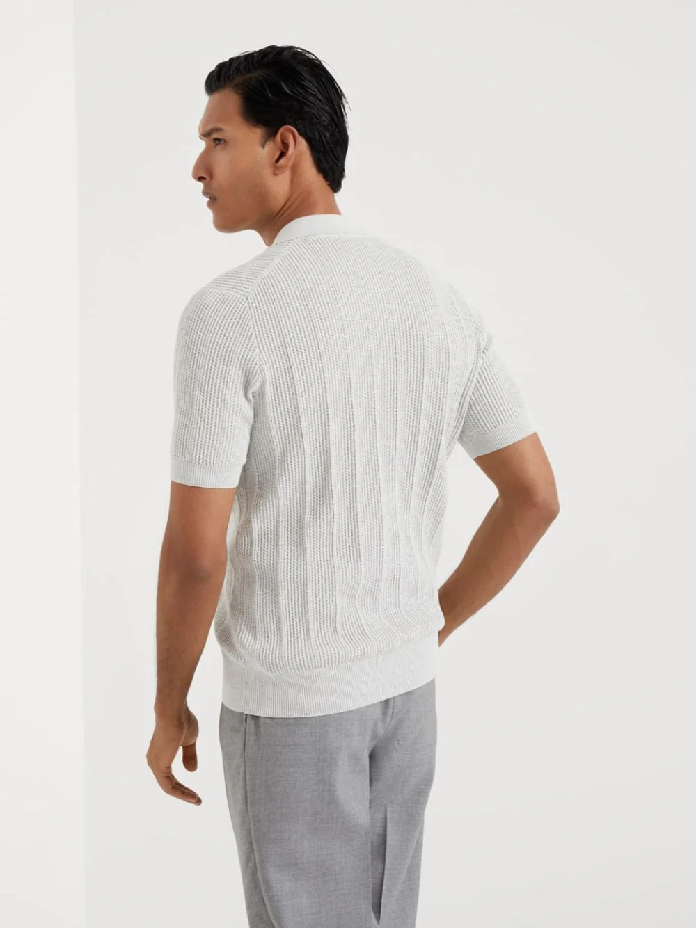 Light Grey Rib Knit Polo - Image 4