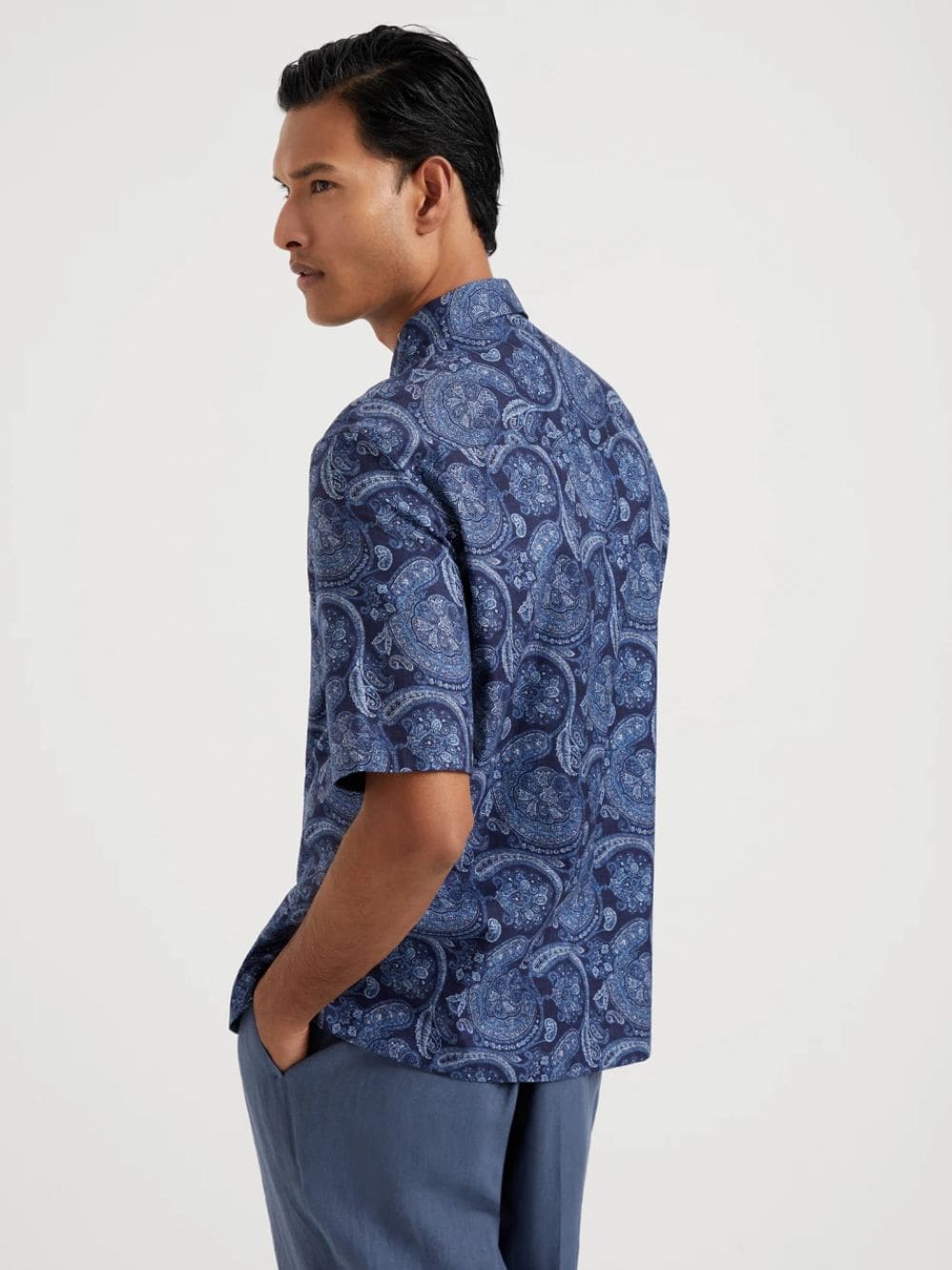 Marine Paisley Linen Camp Collar Shirt - Image 4