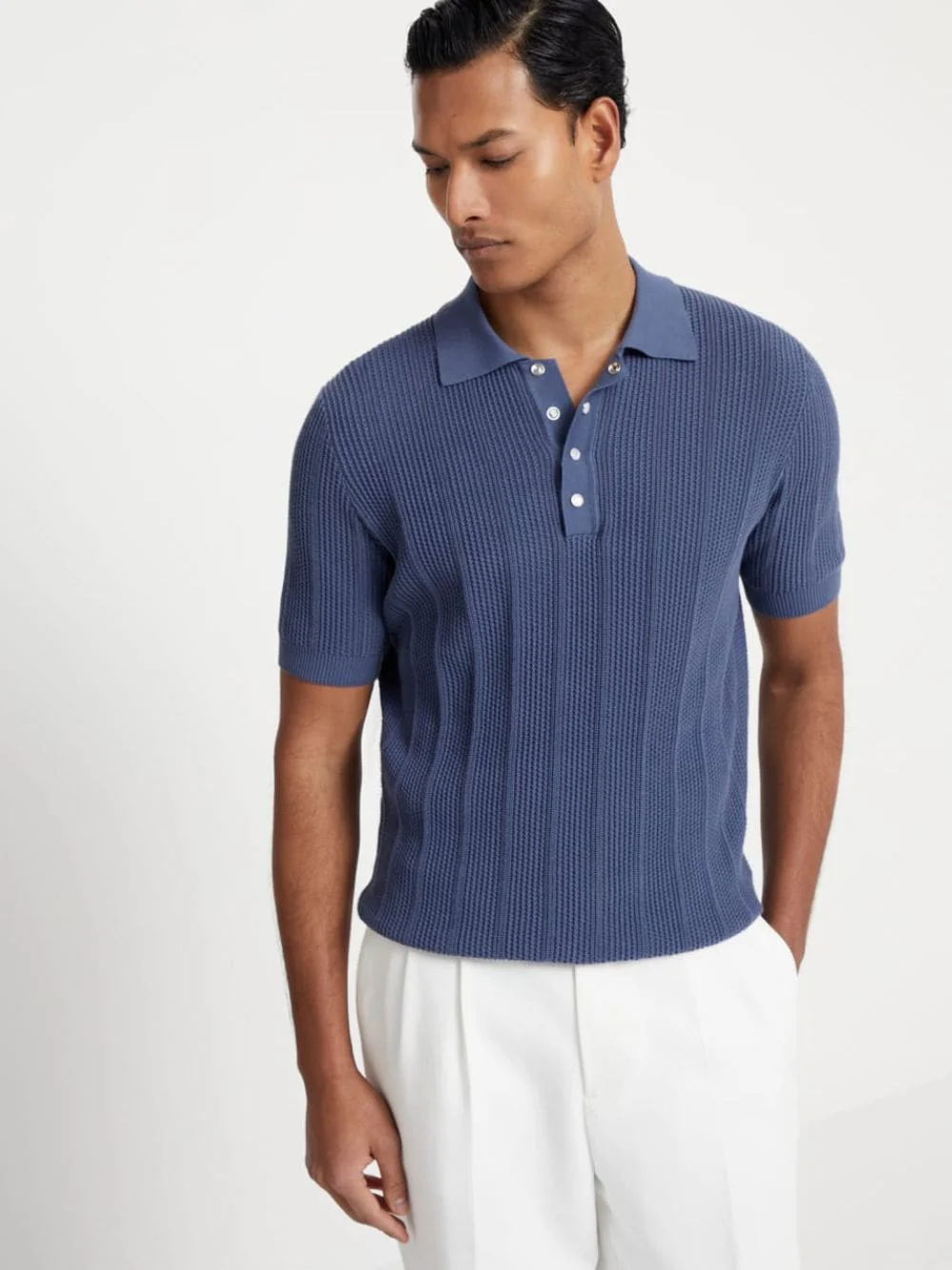 Oxford Blue Rib Knit Polo - Image 2