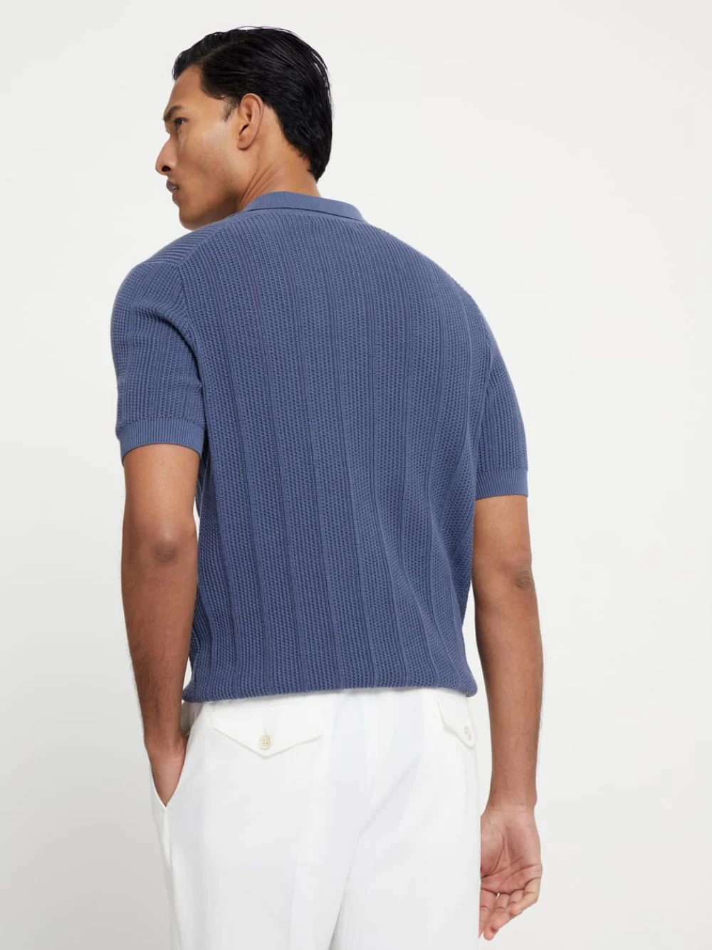 Oxford Blue Rib Knit Polo - Image 4