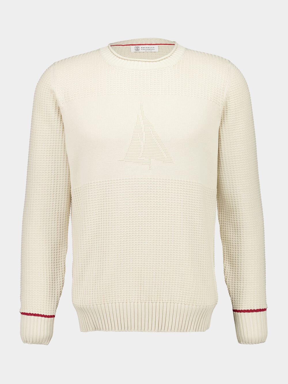 Cream Knitted Cotton Crewneck Sweater