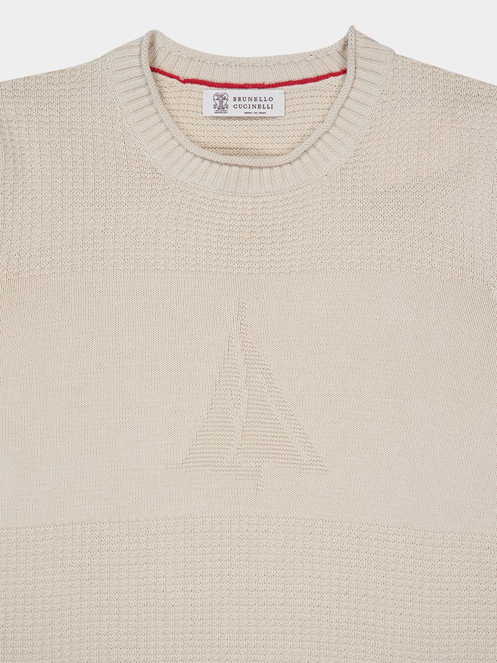 Cream Knitted Cotton Crewneck Sweater - Image 3