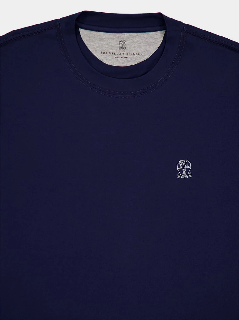 Dark Blue Cotton Crew-Neck T-Shirt with Logo - Image 3