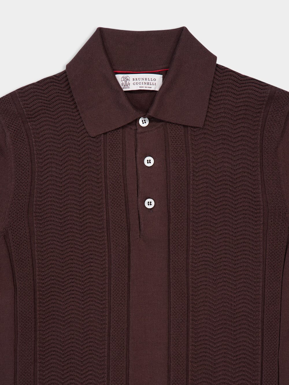 Dark Brown Cotton Knit Polo with Jacquard Stripes - Image 3