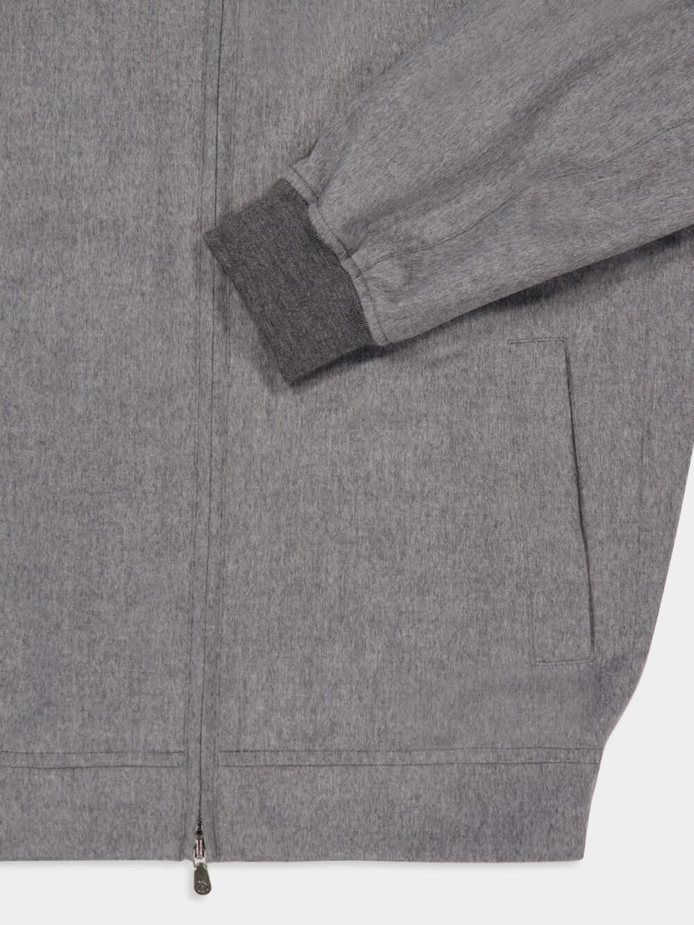 Grey Lightweight Cashmere Flannel Bomber Jacket - Image 4