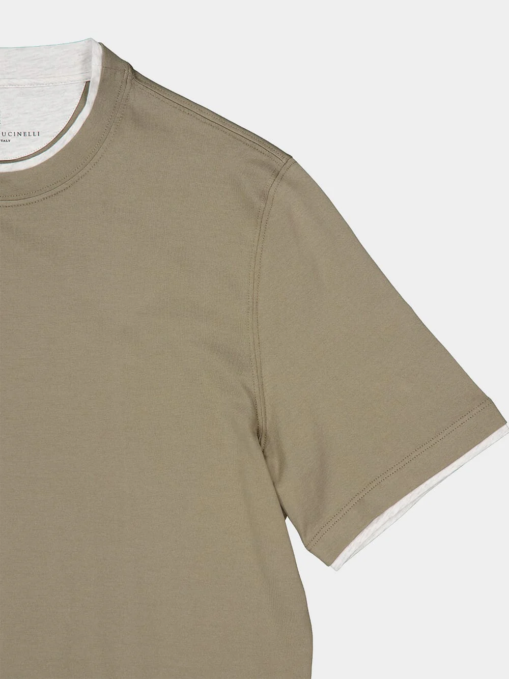 Khaki Faux-Layered Cotton T-Shirt - Image 6